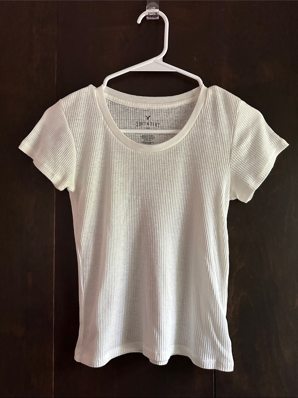 American Eagle Outfitters White Ribbed Short Sleeve Tee